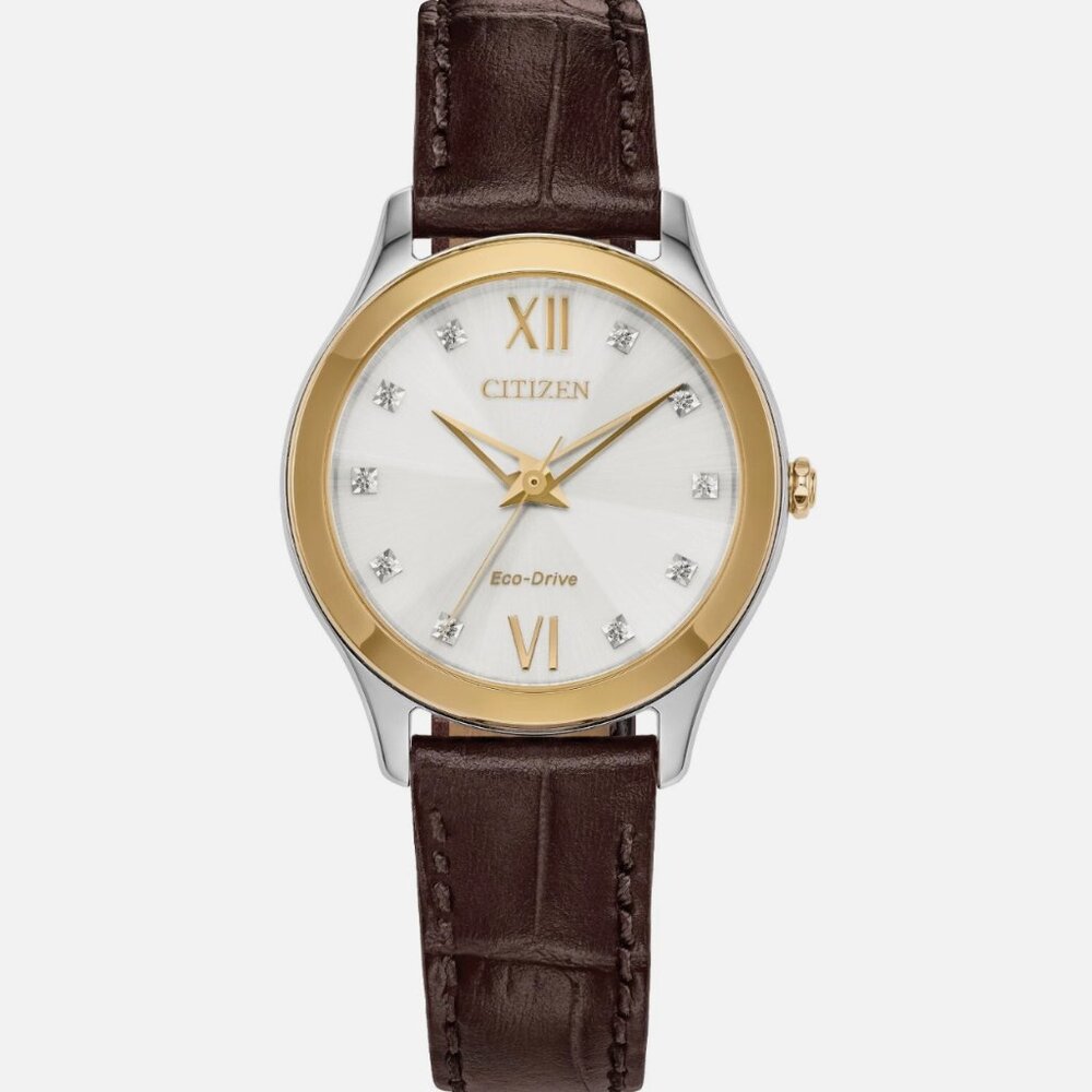 Citizen Eco Drive Women's Diamond Accents Brown Gold Watch 29MM